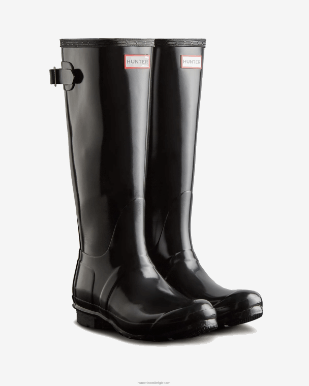 X226V62 hoogglans regenlaarzen met verstelbare rugleuning en hoge rugleuning vrouwen Hunter zwart