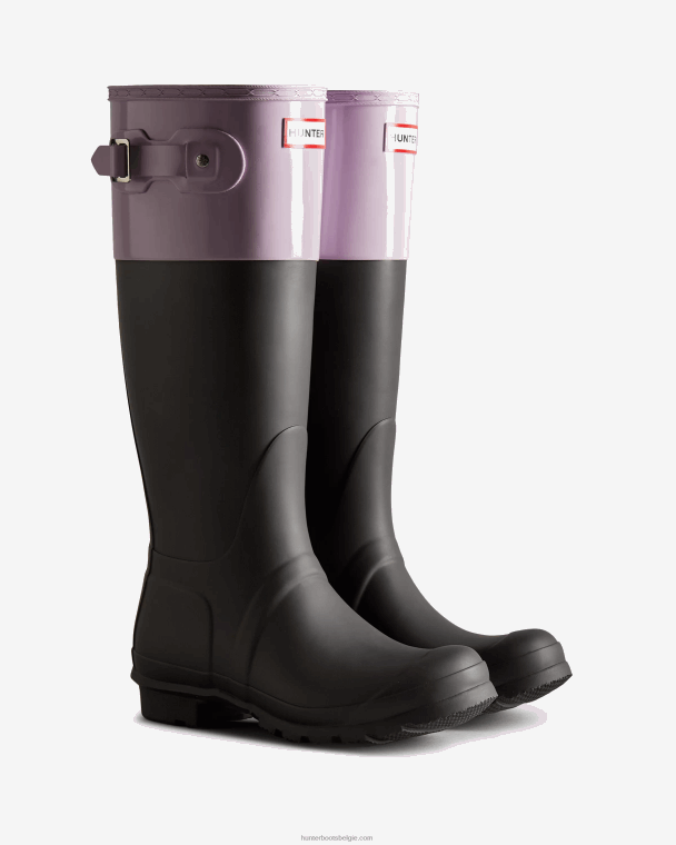 X226V71 hoge regenlaarzen met kleurvlakken vrouwen Hunter zwart/getemperd mauve