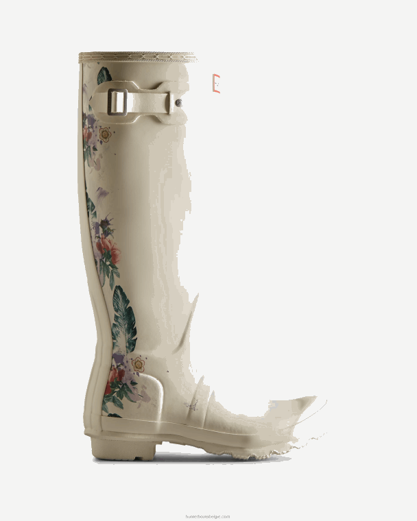 X226V73 lange regenlaarzen met botanische print vrouwen Hunter gearceerd wit