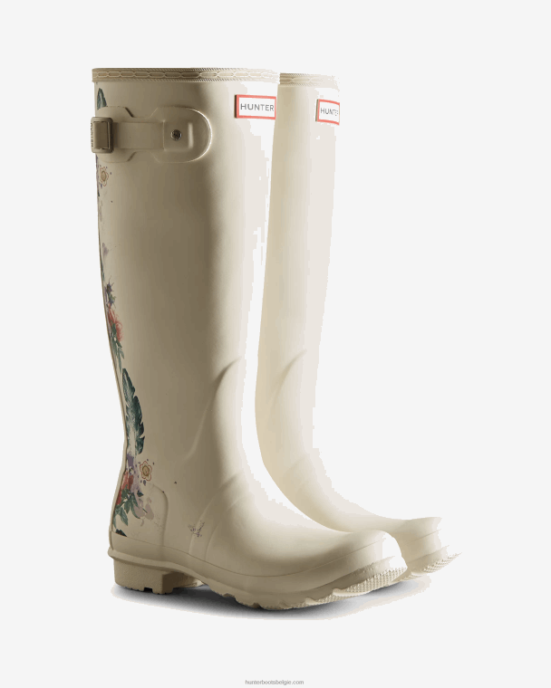 X226V73 lange regenlaarzen met botanische print vrouwen Hunter gearceerd wit