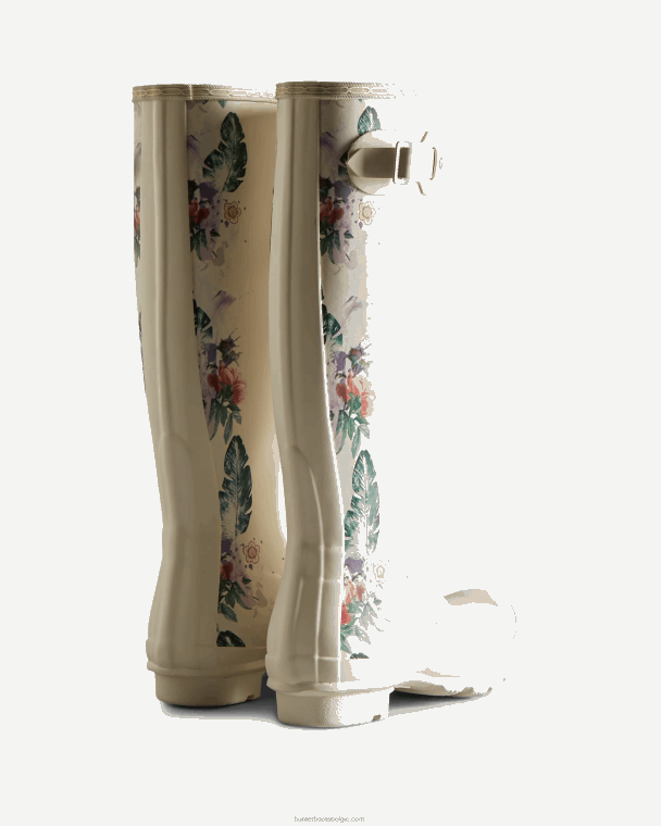 X226V73 lange regenlaarzen met botanische print vrouwen Hunter gearceerd wit