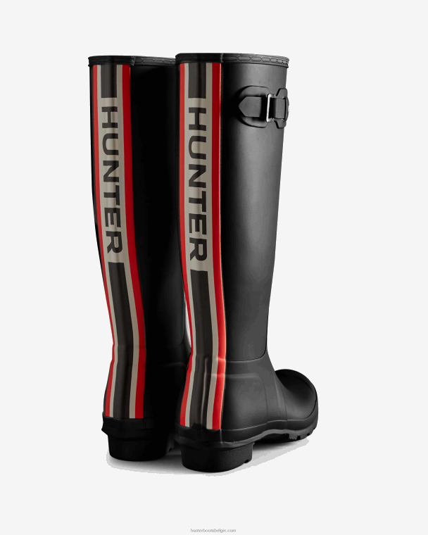 X226V8 lange regenlaarzen met driekleurig logo op de rug vrouwen Hunter zwart