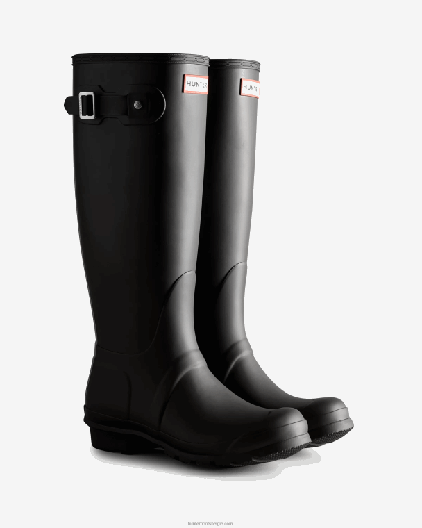 X226V8 lange regenlaarzen met driekleurig logo op de rug vrouwen Hunter zwart