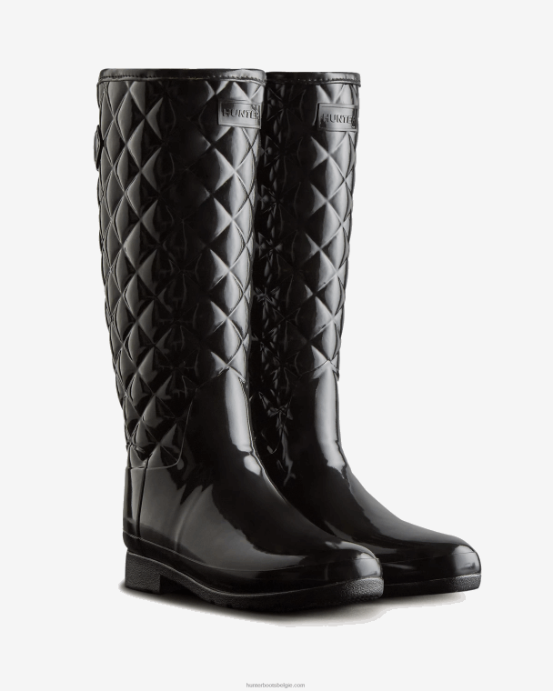 X226V92 verfijnde slim fit verstelbare gewatteerde lange regenlaarzen vrouwen Hunter zwart
