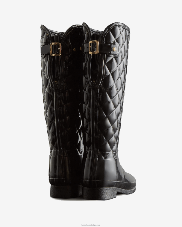 X226V92 verfijnde slim fit verstelbare gewatteerde lange regenlaarzen vrouwen Hunter zwart