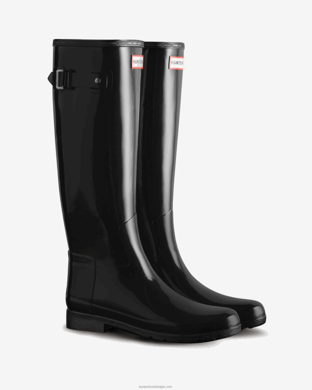 X226V97 verfijnde hoogglans regenlaarzen met slanke pasvorm vrouwen Hunter zwart