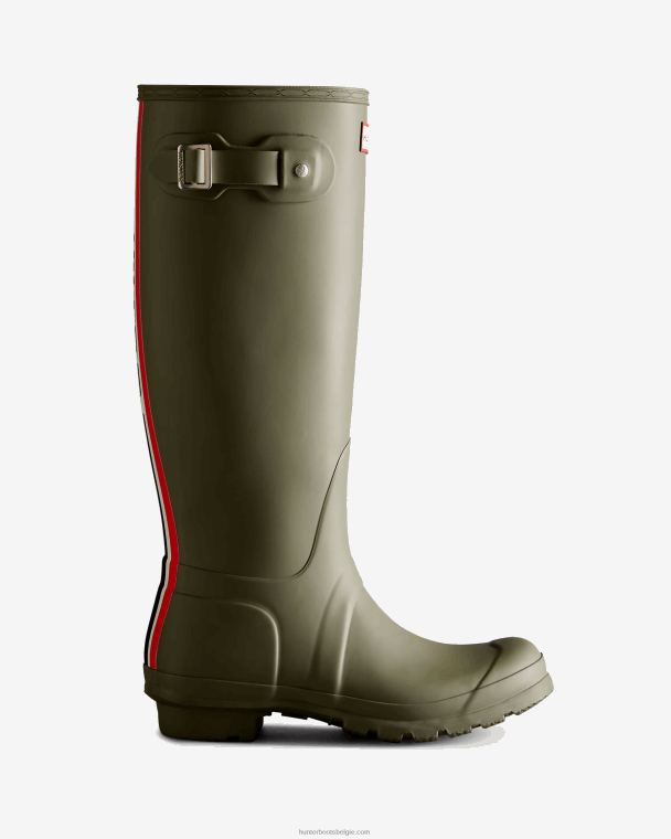 X226V9 lange regenlaarzen met driekleurig logo op de rug vrouwen Hunter korstmos groen