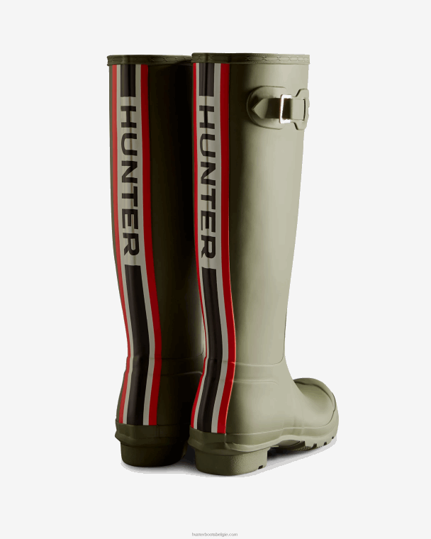 X226V9 lange regenlaarzen met driekleurig logo op de rug vrouwen Hunter korstmos groen