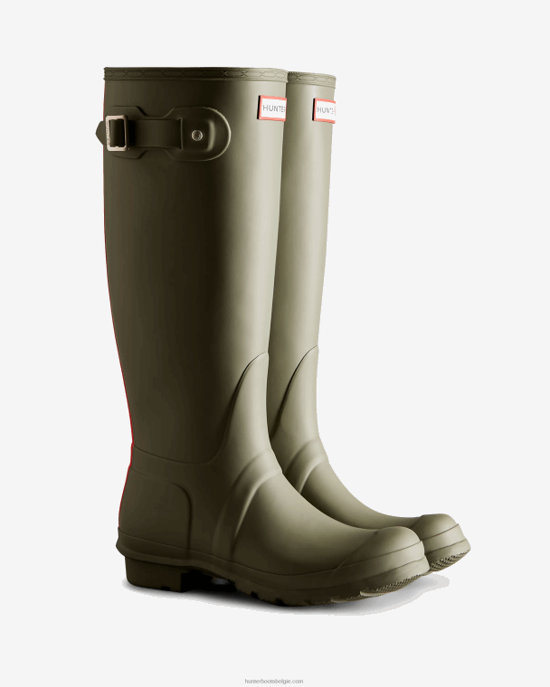 X226V9 lange regenlaarzen met driekleurig logo op de rug vrouwen Hunter korstmos groen