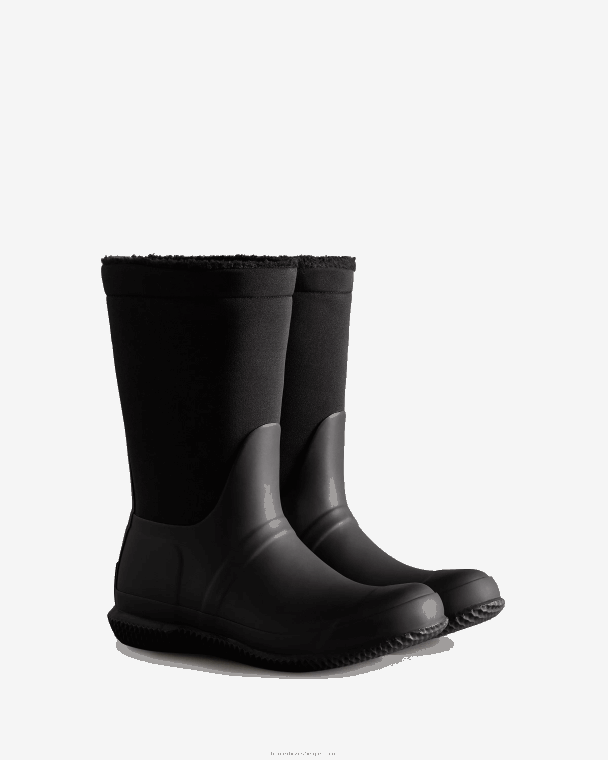 X226V274 geïsoleerde veganistische schapenvachtlaarzen met roltop vrouwen Hunter zwart