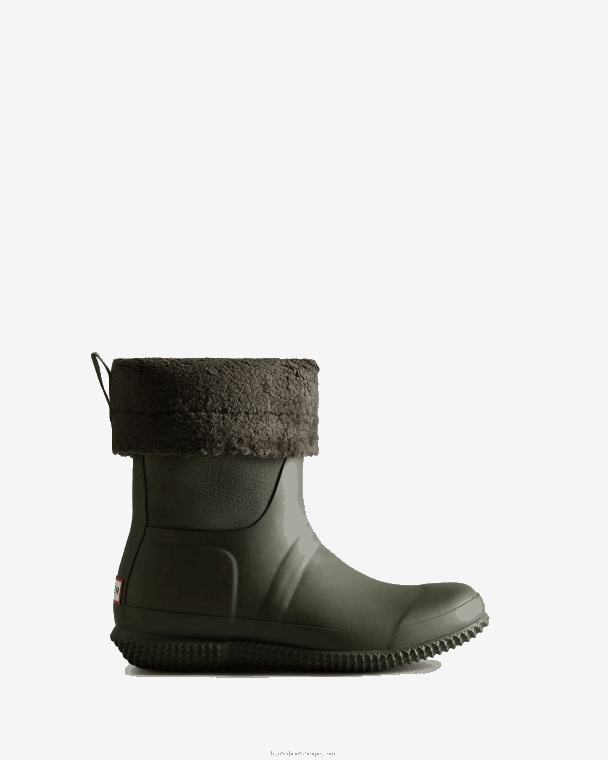 X226V275 geïsoleerde veganistische schapenvachtlaarzen met roltop vrouwen Hunter donkere olijf