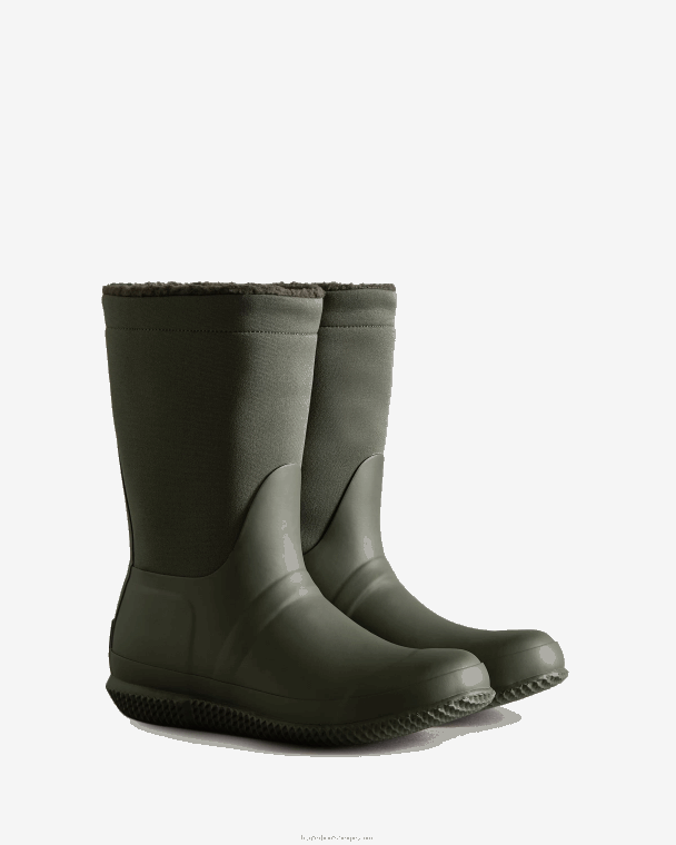 X226V275 geïsoleerde veganistische schapenvachtlaarzen met roltop vrouwen Hunter donkere olijf