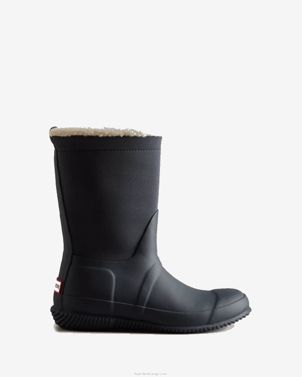 X226V276 geïsoleerde veganistische schapenvachtlaarzen met roltop vrouwen Hunter marine/witte wilg
