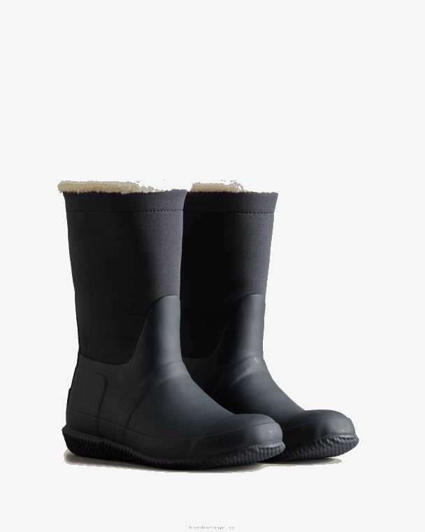 X226V276 geïsoleerde veganistische schapenvachtlaarzen met roltop vrouwen Hunter marine/witte wilg