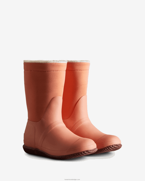 X226V278 geïsoleerde veganistische schapenvachtlaarzen met roltop vrouwen Hunter ruwe roze/gedempte bes