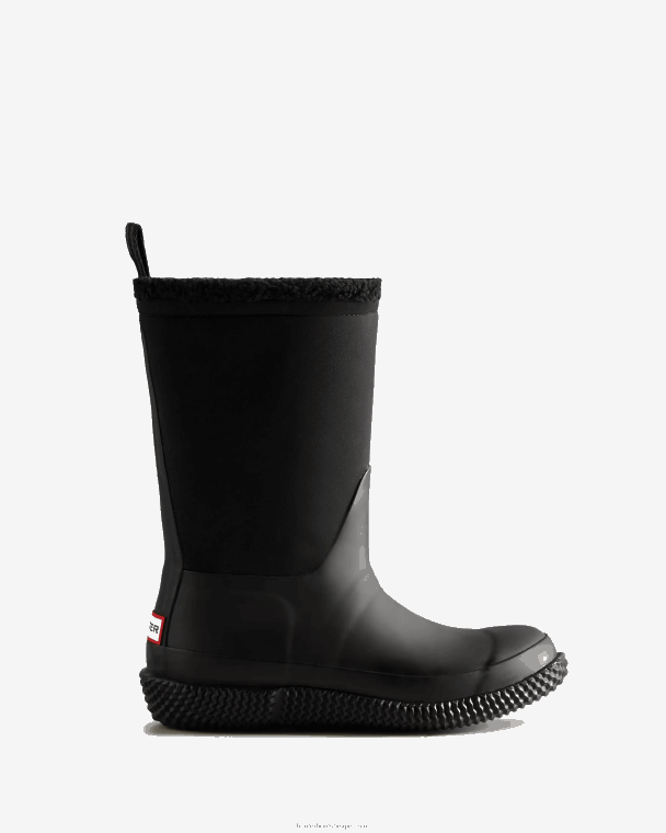 X226V331 geïsoleerde veganistische schapenvachtlaarzen met oprolbaar logo vrouwen Hunter zwart/witte wilg