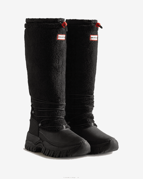 X226V208 Wanderer Vegan Shearling geïsoleerde hoge snowboots vrouwen Hunter zwart