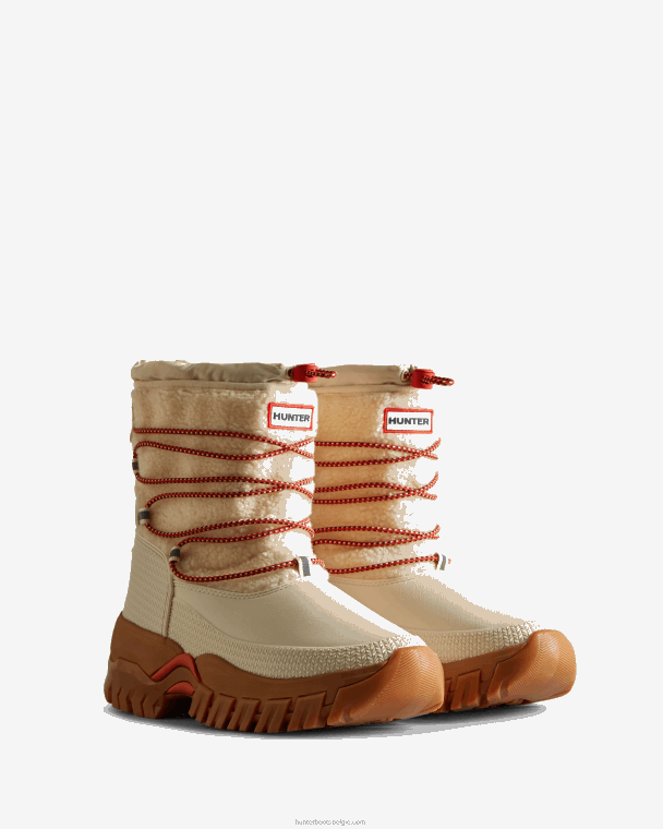 X226V320 Wanderer vegan schapenvacht geïsoleerde korte snowboots vrouwen Hunter witte wilg/gom