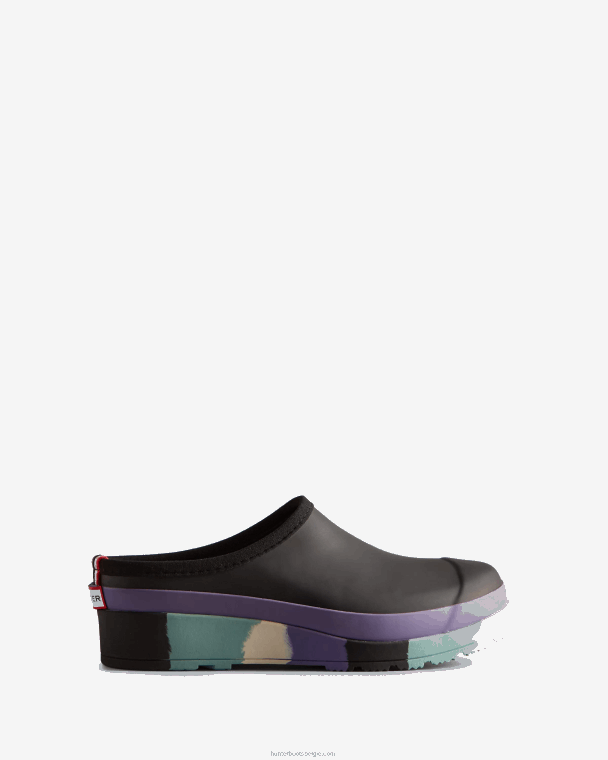 X226V249 speel klompen met gestreepte zool vrouwen Hunter zwart/iriserend paars/birdseye blauw/wit wilg