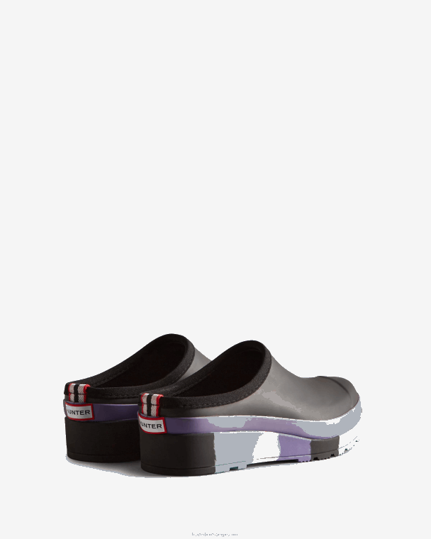 X226V249 speel klompen met gestreepte zool vrouwen Hunter zwart/iriserend paars/birdseye blauw/wit wilg