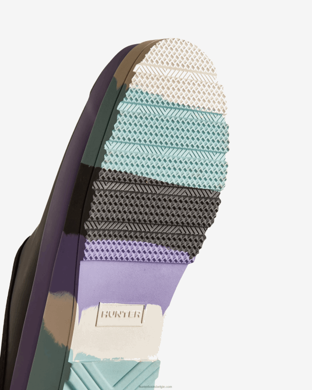 X226V249 speel klompen met gestreepte zool vrouwen Hunter zwart/iriserend paars/birdseye blauw/wit wilg