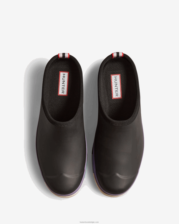 X226V249 speel klompen met gestreepte zool vrouwen Hunter zwart/iriserend paars/birdseye blauw/wit wilg