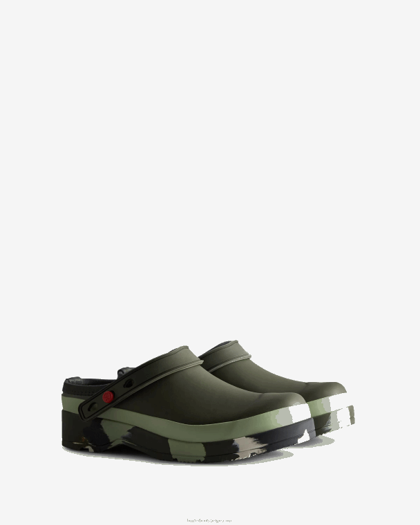 X226V252 play color splash zoolband klompen vrouwen Hunter donker olijfgroen/everglade groen/zwart/gearceerd wit