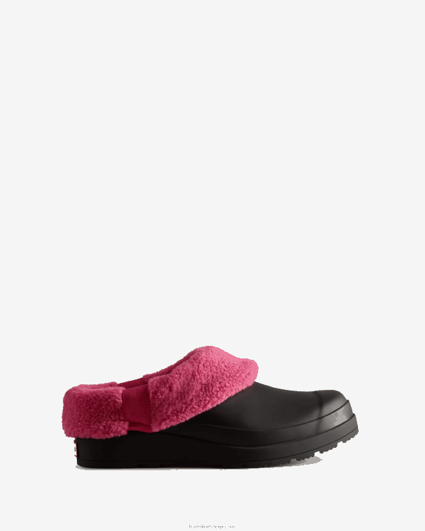 X226V259 play vegan shearling geïsoleerde klompen vrouwen Hunter zwart/prismatisch roze