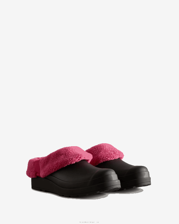 X226V259 play vegan shearling geïsoleerde klompen vrouwen Hunter zwart/prismatisch roze